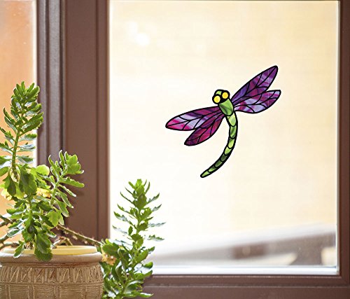 Dragonfly Stained Glass - D3 - See-Through Vinyl Window Decal Copyright YYDCo. (5.75