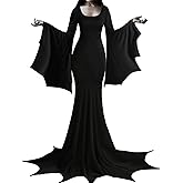 Yinbwol Womens Halloween Costumes Long Black Gothic Bat Sleeve Dress Goth Witch Dress