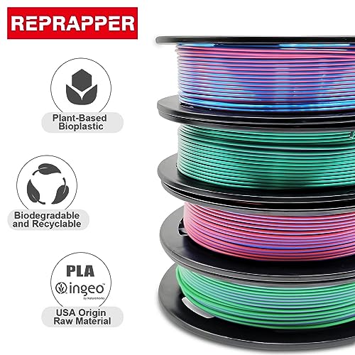 Reprapper 4X 250g Color Pack – Dual Color PLA Filament 1.75mm for 3D Printer & 3D Pen, Multicolour Filament, 4 x 250g Matte Red/Blue, Matte Purple/Green, Silk Red/Blue, and Silk Purple/Green