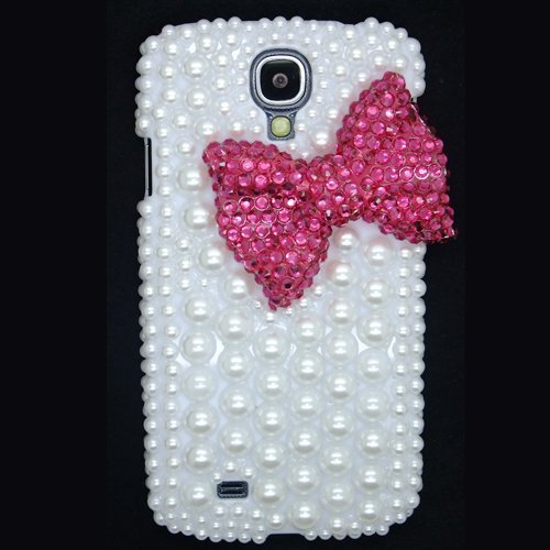 EVTECH(TM) 3D Handmade Bling Crystal Bow Diamond Pearl Design Case Cover Rhinestone Hard for Samsung Galaxy S4 S IV i9500 9505 M919(not fit S4 active version)