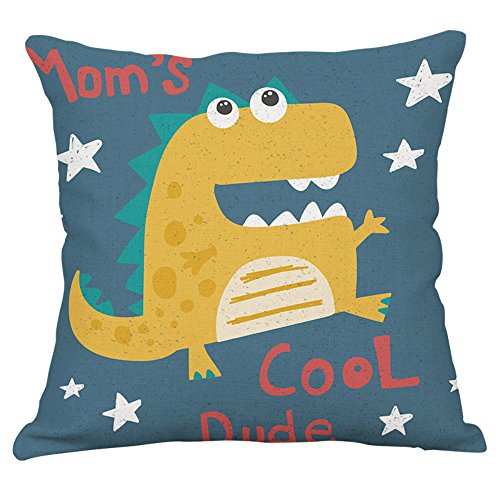 YeeJu Cartoon Decorative Throw Pillow Covers Cotton Linen Square Cushion Cover Dinosaur Outdoor Couch Sofa Home Pillow Covers 16x16 Inch