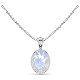 LUSTRE AND LIGHT Natural Rainbow Moonstone Pendant Necklace for Women in Sterling Silver/18K Yellow Gold/Rose Gold Vermeil, June Birthstone Jewelry Gifts For Her Birthday, Anniversary(Oval,Pear,Round)