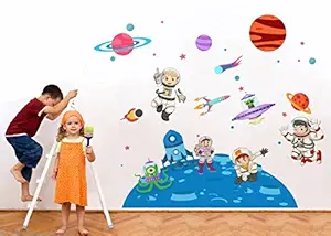 Rawpockets Decals  Kids on Space - Kids Room  Large Size Wall Sticker ( Wall Coverage Area - Height 75 cms X Width 115 cms )(Pack of 1)