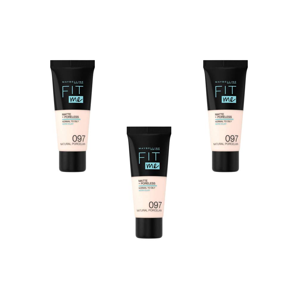 Maybelline New York Fit Me Matte & Poreless Foundation - 97 Natural Porcelain, Pack of 3 (3 x 30ml)