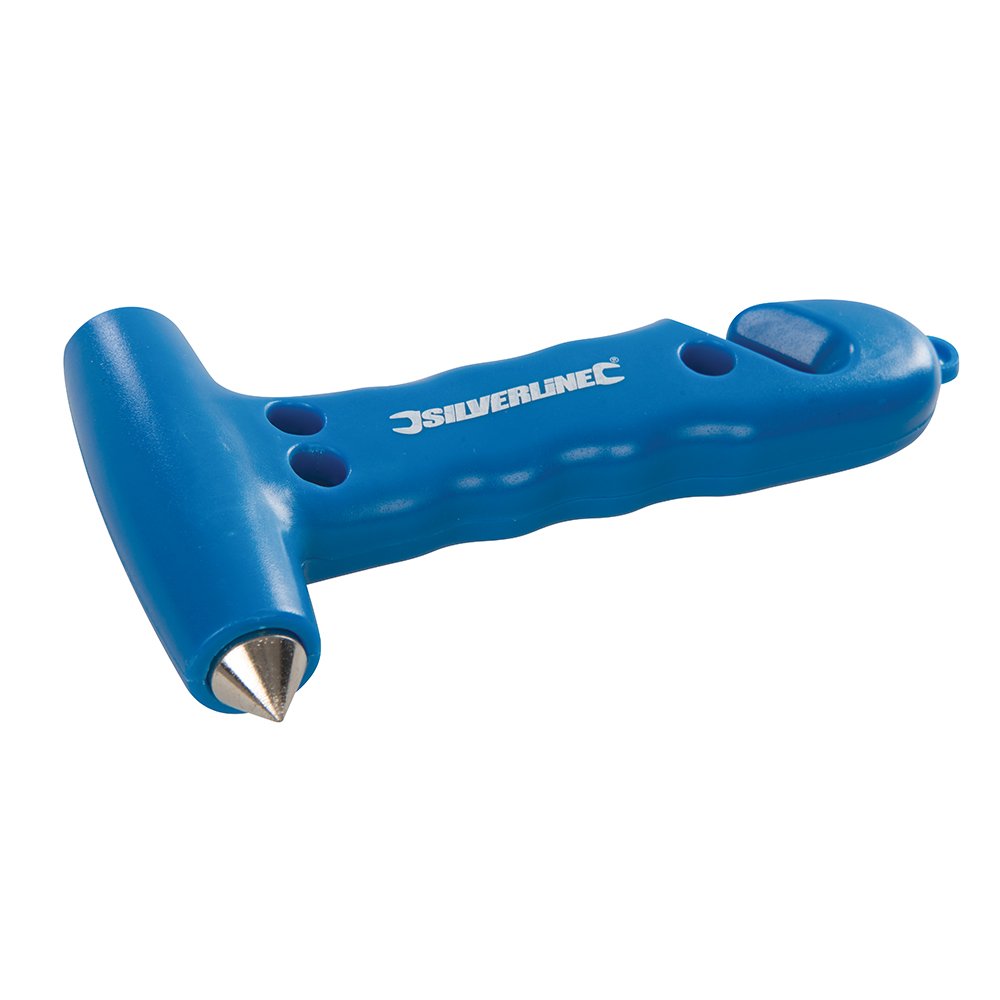 Silverline Emergency Hammer & Belt Cutter, Orange, 150mm (Pack of 1), Alloy Steel, Polypropylene (PP), 0.14kg