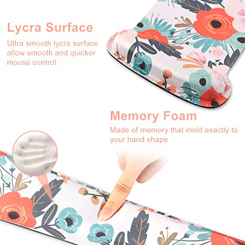 Dooke Keyboard Wrist Rest Pad and Mouse Wrist Rest Support, Comfort Wrist Rest Pad with Non-Slip Rubber Base & Memory Foam Support for Working Gaming Fatigue Pain Relief Floral - Thumbnail 3