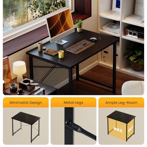 Sweetcrispy 32 Inch Computer Office Desk for Small Spaces, Writing Gaming Work Desk Modern Study Table with X-Shaped Reinforcement for Home Bedroom, Black