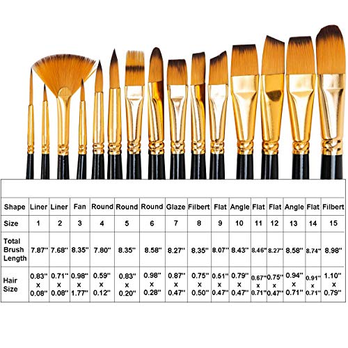 Paint Brushes Set, 15 Different Sizes Art Paintbrushes with Free Mixing Tray, Palette Knife, Paint Sponge and Pop-up Carrying Case for Watercolor, Acrylic, Oil Painting