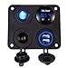 YonHan 4 in 1 Charger Socket Panel, Dual USB Socket Charger 2.1A + Blue LED Voltmeter + 12V Power Outlet + ON-OFF Toggle Switch, Four Functions panel for Car Boat Marine RV Truck Camper Vehicles