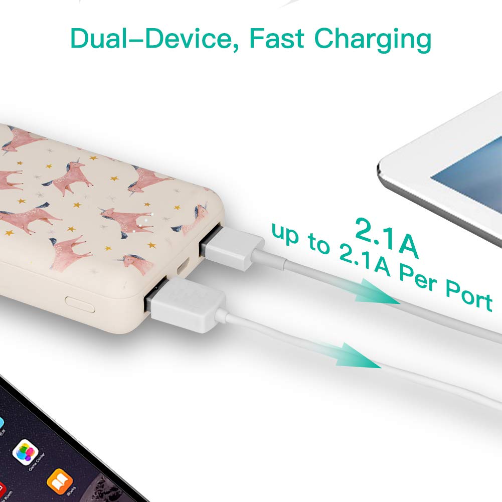 Cute Portable Charger 10000mAh,Sethruki Unicorn Pocket-Size Fast Charging Dual USB Mini Power Bank External Battery Pack for iPhone X 8 7 Plus and More,Gift for Girl Women Kid.