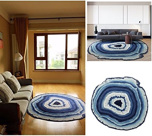 Creative Round Area Rug Floor Mat Rural Style Design Bedroom Rug Modern Simple Bedside Rugs Living Room Fashion Decoration Carpet (Diameter 47.2"/120cm, Blue)