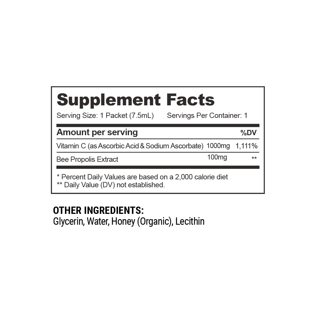 Propolis Liposomal Vitamin C by Beekeeper's Naturals, 1000mg Vitamin C, Propolis & Organic Honey, Supercharged Immune Support & Increased Bioavailibity for Max Absorption, 30 Ct