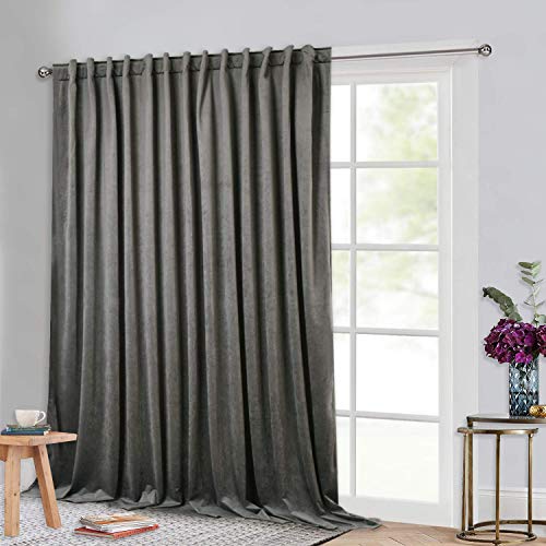StangH Grey Curtains for Sliding Door - Soft Thick Velvet Thermal Curtains for Living Room, Extra Wide Blackout Theater Drapes for Shared Apartment/Storage/Workspace, W100 x L96, 1 Panel