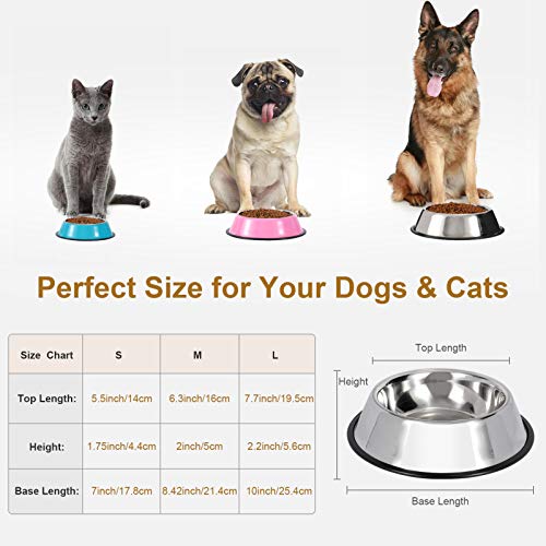 LEACOOLKEY Edelstahl Hundenäpfe Futter 2 Stücke - und Wasserschale Ungiftig 2er Pack Hundenäpfe mit Gummibasis für kleine / mittlere / große Hunde, Katzen