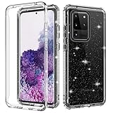 Samsung Galaxy S20 Ultra 5G Case, PLESON Dual Layer Galaxy S20 Ultra Glitter Case with Slim Bumper & Clear Sparkle Hard Back Shockproof Protective S20 Ultra Phone Case for Samsung S20 Ultra Case 6.9