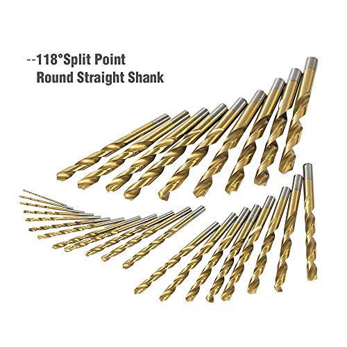 WORKPRO Drill Bit Set, 29-piece Titanium Twist Drill Bits Kit, 1/16-inch to 1/2-inch with Durable Metal Case