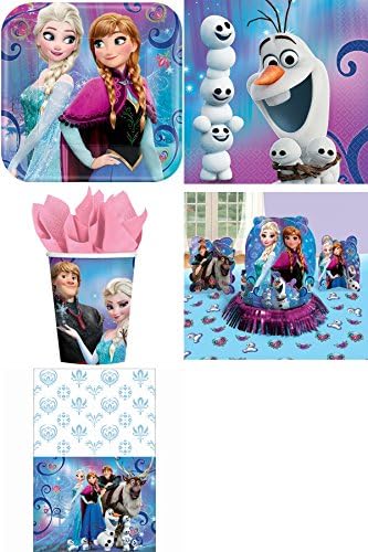 Frozen Magic Party Pack for 8 by Amscan Includes Desert Plates, Beverage Napkins, Cups, Table Cover and Table Decorations