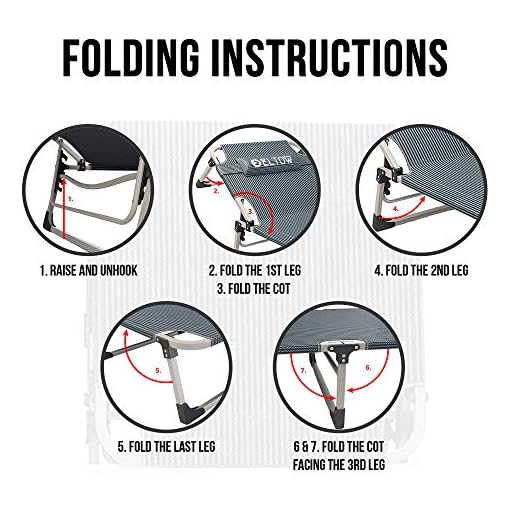 ELTOW Portable Folding Camping Cot Reclining Beach and Pool Lounger