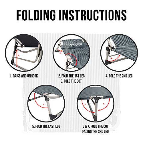 ELTOW Portable Folding Camping Cot Reclining Beach and Pool Lounger