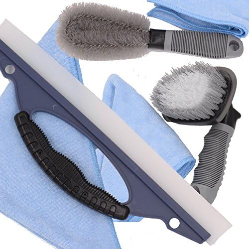 Car Wash Kit - Wheel & Rim Brush (1) - Tire Brush (1) - Squeegee Glass Wiper (1) - Micro Fiber Towels (3) - The Ultimate Car Washing Kit