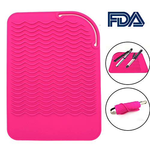 Heat Resistant Mat for Curling Irons, Hair Straightener, Flat Irons and Hair Styling Tools 9″ x 6.5″, Food Grade Silicone, Pink