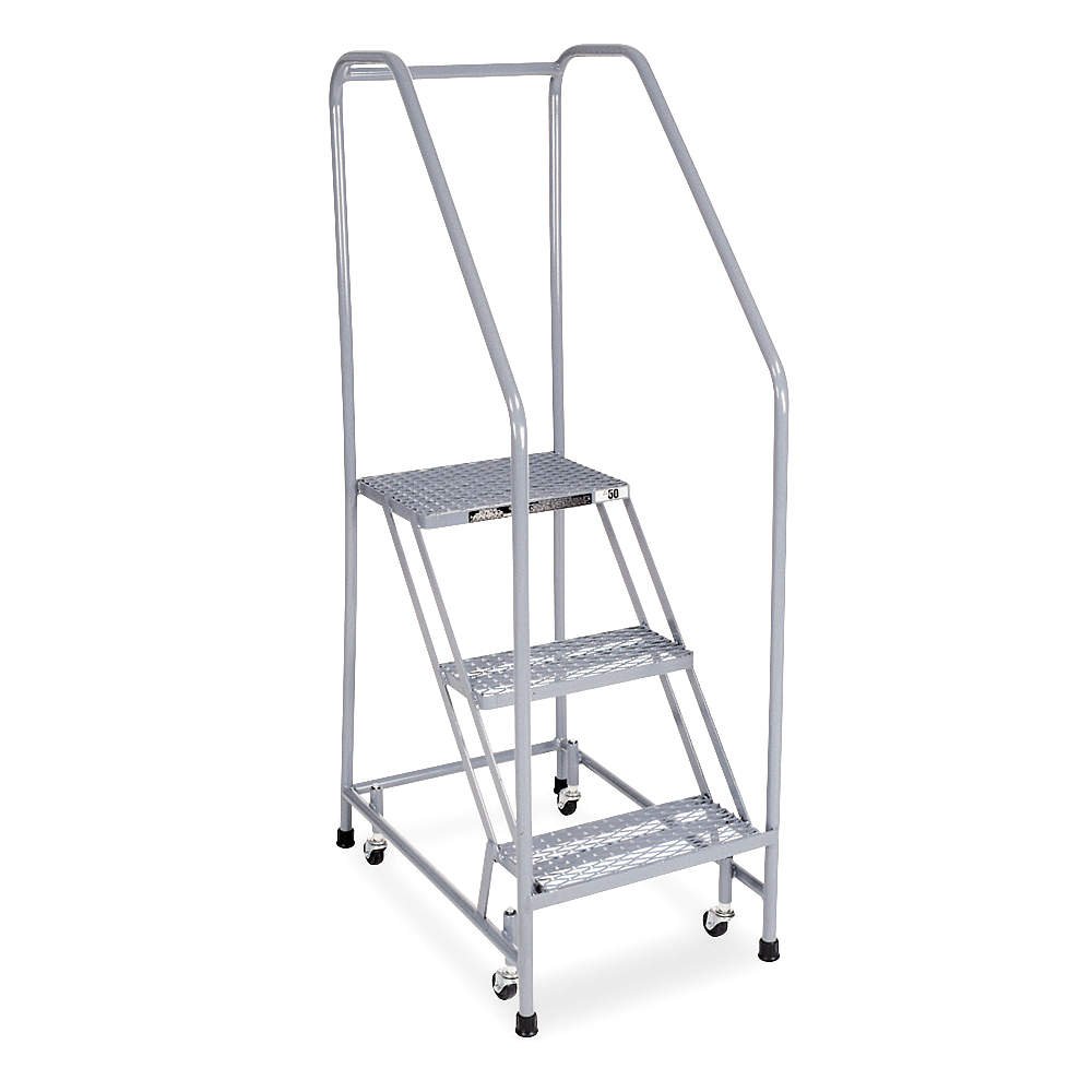 Rolling Ladder, Assembled, Handrail, Platform 30 In H Stepladders