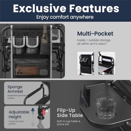 HIKEMOON Folding Camping Director Chairs, Oversized Heavy Duty Portable Chair with Adjustable Height, Side Table & Storage Pocket, Compact Fold for Outdoor, Camp, Beach, Fishing, Lawn, Travel