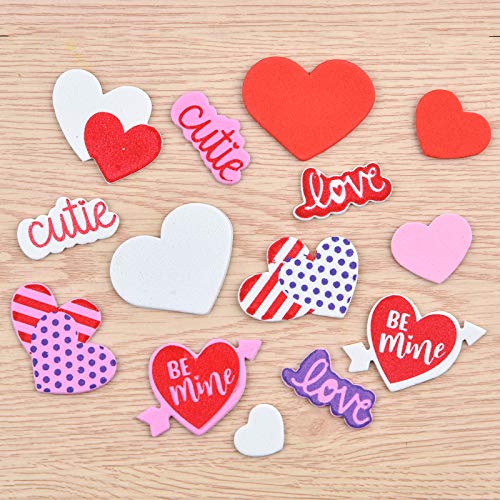 60-Piece Heart Foam Stickers - Red Pink White, 3 Sizes, Self-Adhesive For Valentine's Crafts