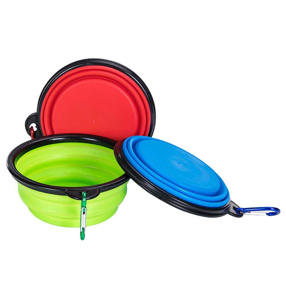 Collapsible Travel Dog Water Bowl Portable Cat Pet Silicone Food Bowl 3 Sets, Feeding trough Portable Drinking Water Drinker with Water Hook