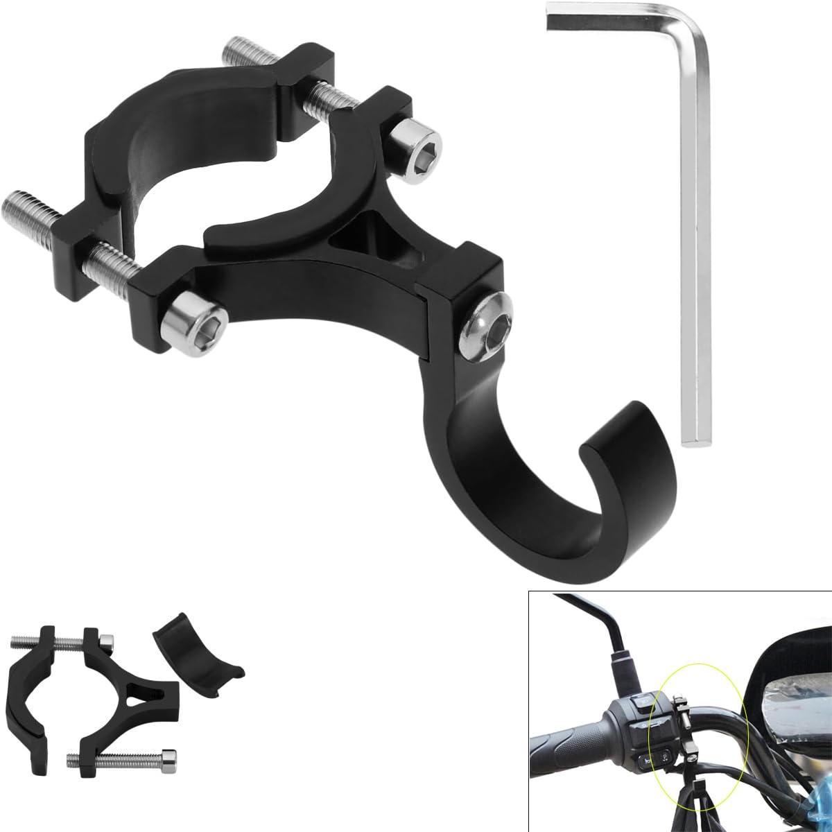 Photo 1 of YehVeh Electric Scooter Hook Pole Mount Aluminium Alloy Hanger Front Pothook Hanging Holder for Helmet Headset Goggles Purse Bag Bike Motorcycle eBike Kick Scooters Handlebar Post
