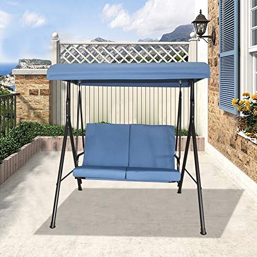 Homebeyond Patio 2 Seater Swing Top | Sunshade Hammock Cover UV Protected Waterproof Outdoor Seat for Garden Pool Porch | Swing Canopy with Stand (Blue) - SW-2B