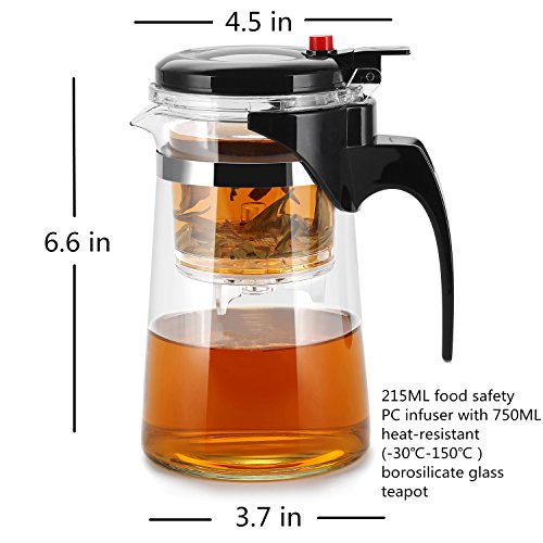 KLS Loose Leaf Tea Maker With Glass Teapot, Patented Simple Structure Built in Infuser and Convenient Cleaning Filter, Portable Tea Pot With Strainer, Loose Leaf Teapot With Tumbler Infuser - 750ML