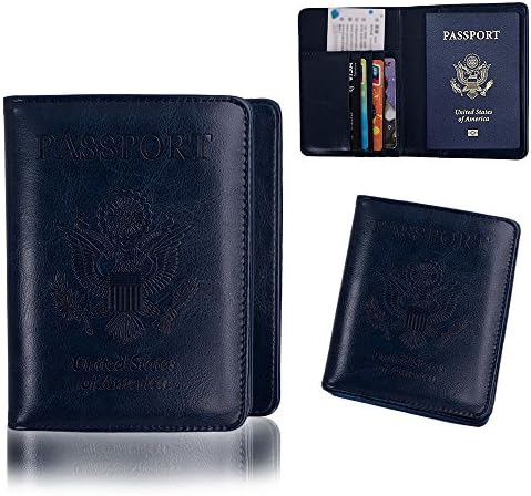 Passport Holder RFID Blocking Case Cover Securely Holds Passport, Boarding Passes, USA-Dark Blue