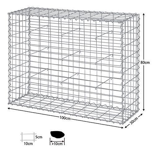 LARMNEE Gabionen 100 x 30 x 80 cm, 5er Set, Steinkorb, Steingabione, Maschenweite 10 x 5 cm, aus rostfreiem verzinktem… – Bild 4