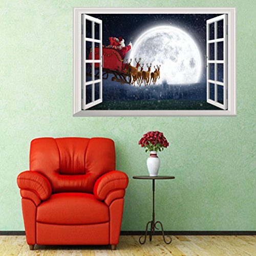 Highpot 3D Windows Wall Sticker for Christmas Santa Claus Mural Decals Vinyl Art Home Decors (D) - //coolthings.us