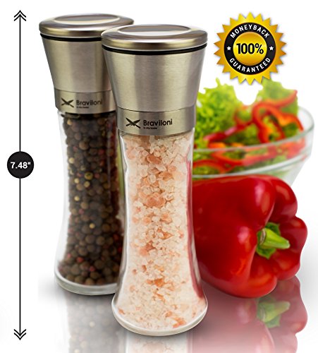 Salt and Pepper Grinder Set - Mill and Shakers Kit - Brushed