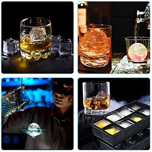 Ice Cube Trays Silicone Combo Mold, Silicone Sphere Ice Ball Maker with Lids and Large Square Ice Cube Molds for Whiskey & Cocktail Reusable BPA Free (Set of 2)
