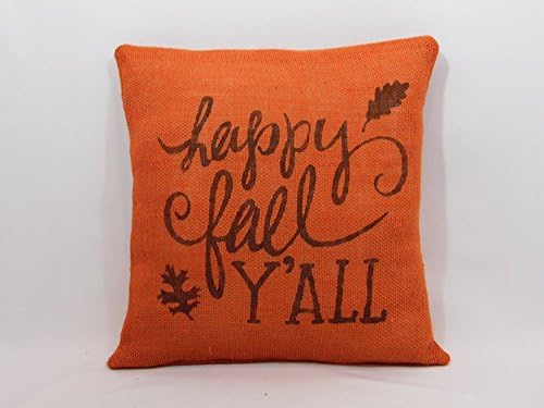 HLPPC Square Fall/Thanksgiving "Happy Fall Y'all" Burnt Orange Burlap Pillow Cover With Brown Print 20 x 20 Inches