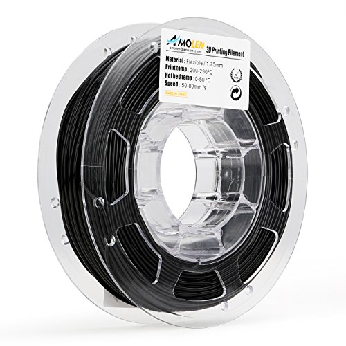 AMOLEN 3D Printer Filament, 1.75mm Black Flexible TPU Filament +/- 0.03 mm, 0.5 LBS, includes Sample Marble & Bronze Filament