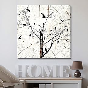 Square Canvas Wall Art - Birds in Tree Wood Effect Canvas - Giclee Print Gallery Wrap Modern Home Art Ready to Hang - 12x12 inches