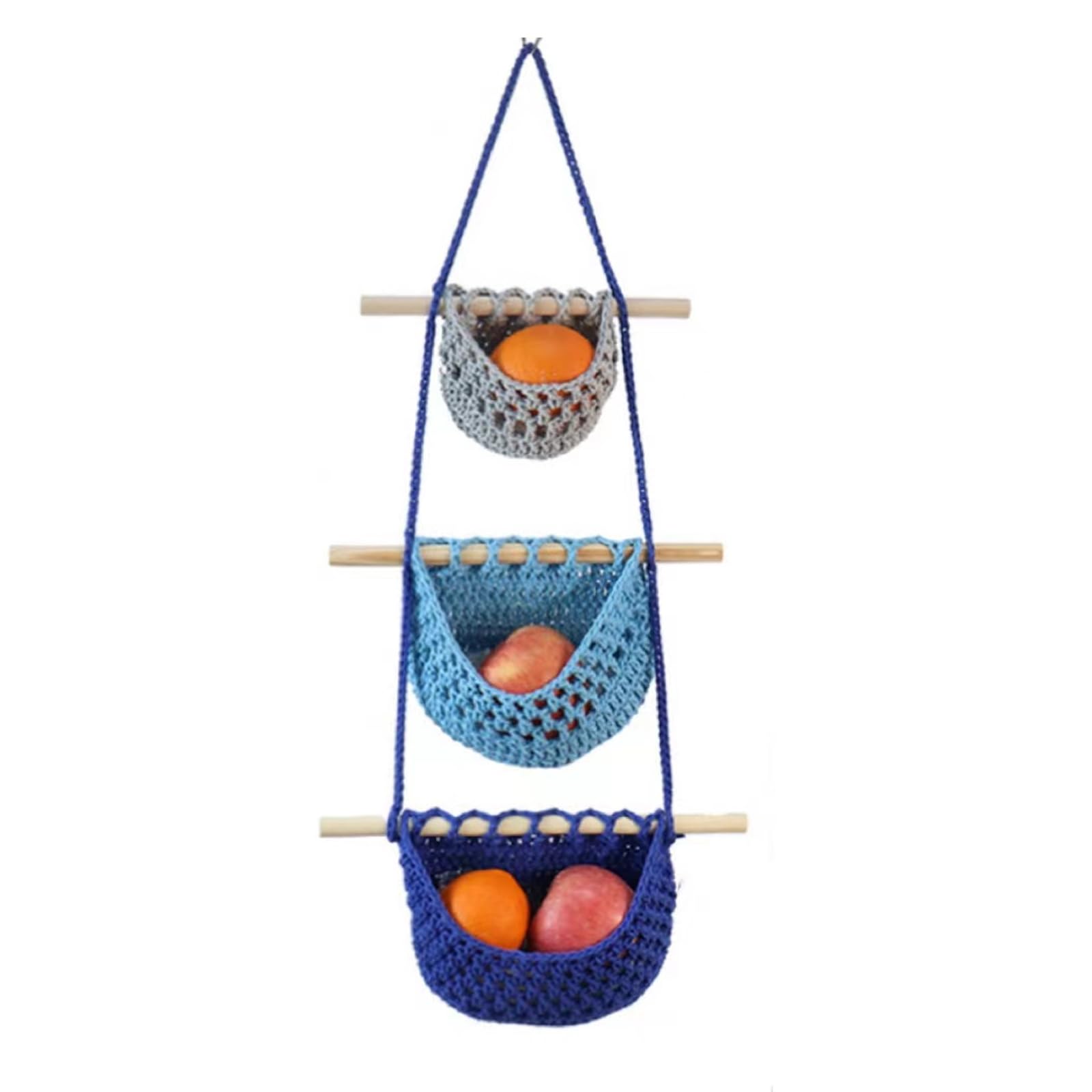 maxant Hanging Storage Baskets, Over Door Organiser, Cotton Rope Solution with 3 Pockets, Fruit Basket, Wall Bag for Bedroom, Living Room, Bathroom (Multicolor)