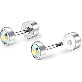ZDE Titanium Women Flatback Earrings for Women Crystal Stud Earrings Flat Back Earrings Hypoallergenic Cartilage Flatback Earring Tragus Helix Tragus Conch Piercing 3mm-5mm