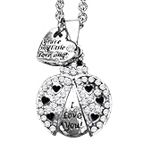 Cute Created Crystal with Silver Alloy Bug Design Girls Pendant Necklace 'I Love You' - Stunning 18-inch Lead & Nickel-Free Silver Chain Necklace – Unique Jewelry for Women with Gift Box