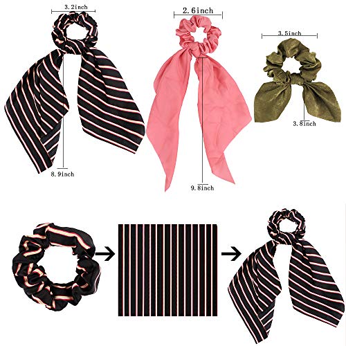Silk Scrunchies for Hair, Ribbon Bow Scrunchies for Women Girls, 10 Pcs Hair Scrunchies With Scarf