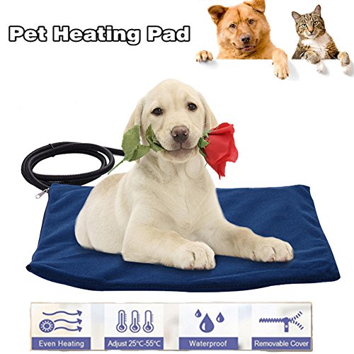Pet Heating Pad Electric Heating Blanket for Cats and Dogs -Lumcrissy LED indicating Waterproof Adjustable Warming Mat Bed Blanket with Chew Resistant Steel Cord (11.8 X 15.7 IN, Blue)