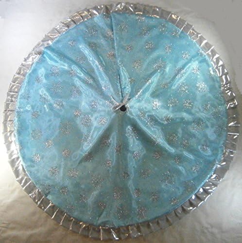 Christmas Tree Skirt, 57", Teal Blue with Silver Metallic Snowflakes