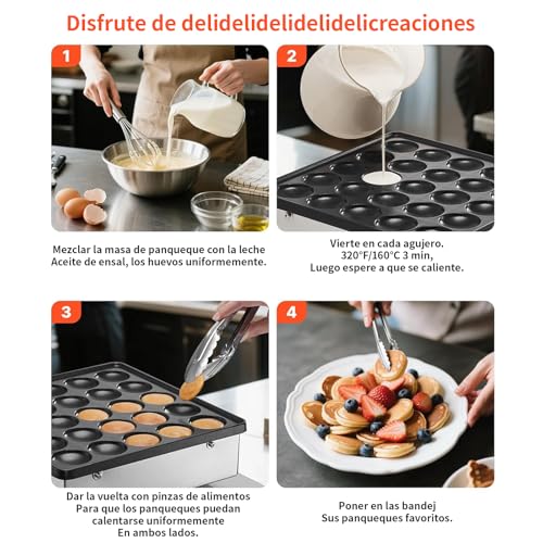 Maquina Industrial para 25 Mini Hot Cakes, Panqueques y Muffins, 900 Watts de Potencia, Perilla de Control de Temperatura y Temporizador