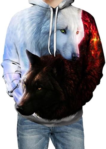 QueenHands Men Comfy Hooded 3d Digital Print Pockets Pullover Sweatshirts 2 5XL