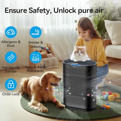 Air Purifiers for Home Large Room - Up to 2100 Ft²HEPA Air Purifiers for Bedroom Air Filter with Sleep Mode, Auto Mode, 3 in 1 Filter Effectively Clean 99.97% Smoke, Dust, Pets Dander, Odors Black