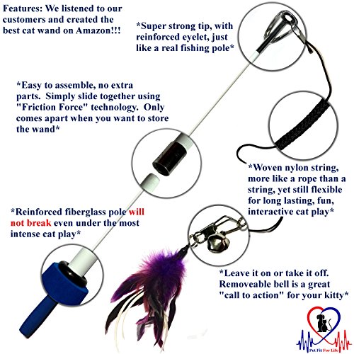 Pet Fit For Life Multi Feather Teaser and Exerciser For Cat and Kitten - Cat Toy Interactive Cat Wand